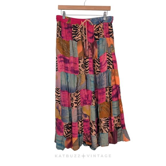 Patchwork Maxi Skirt Os Multi Pink Broomstick Whimsigoth Hippie Elastic Artsy - Picture 2 of 10